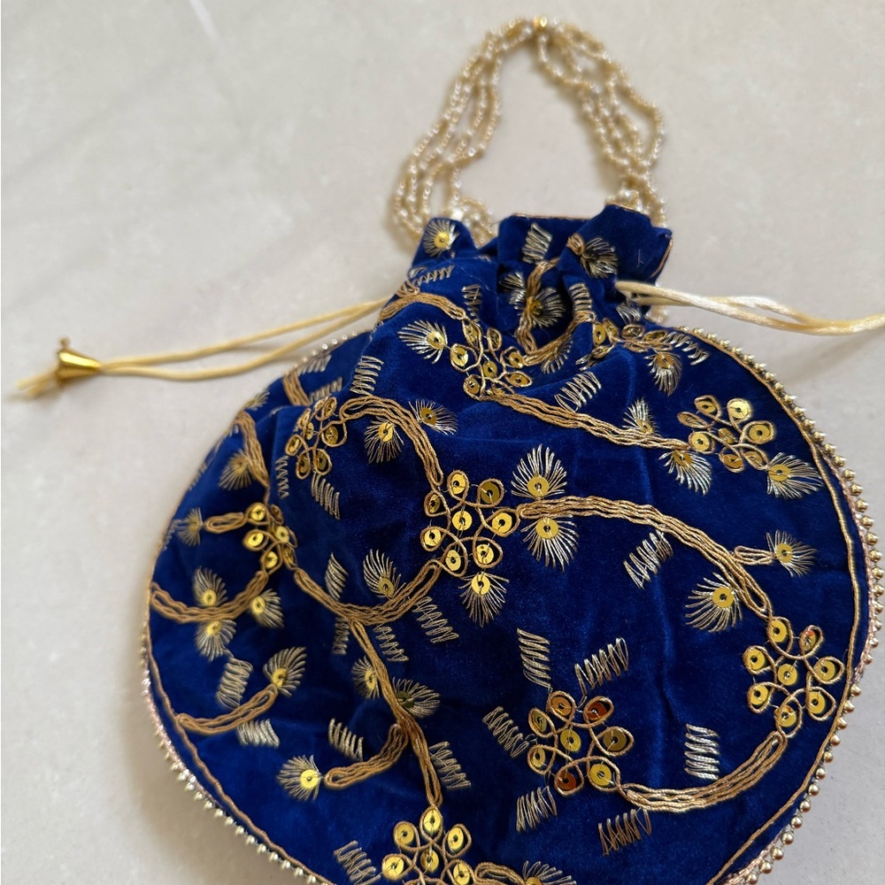 NWT Embroidered Blue and Gold Women's Bag for wedding party #858